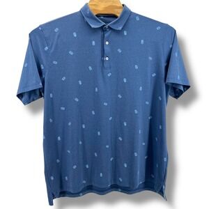 Johnnie-O Mens XXL Blue Tiki Mask Print Performance Golf Polo Shirt Short Sleeve